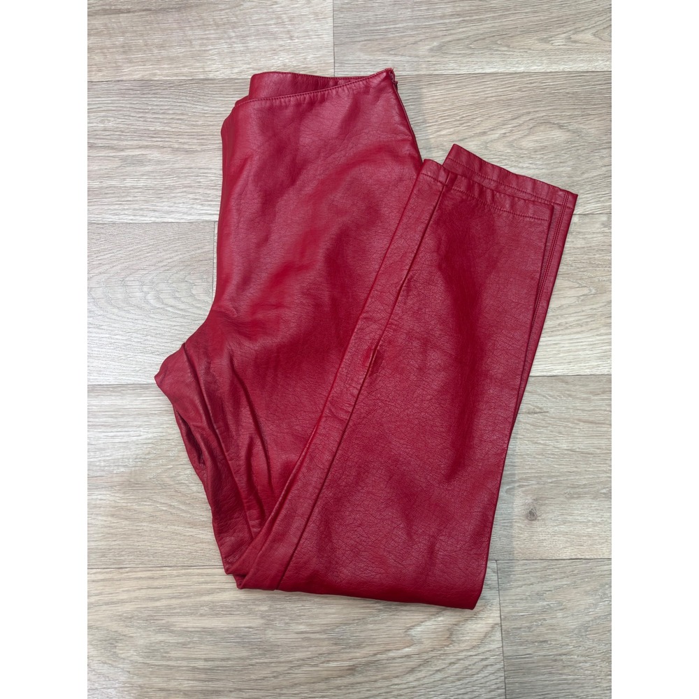 Venus Red Faux Leather Slim Straight Leg Pants Side Zip Womens 6